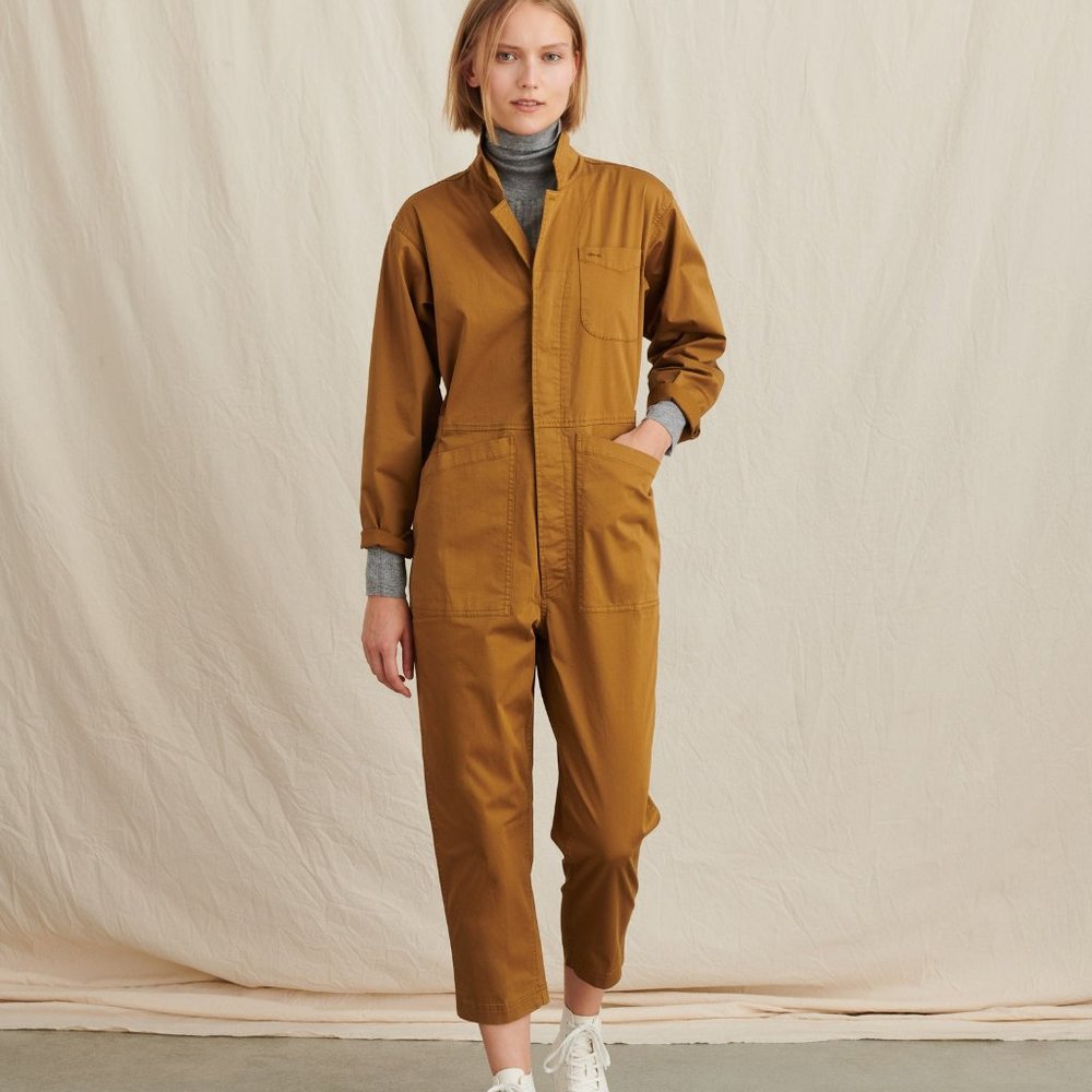 Alex Mill Jumpsuit In Cotton Twill Tan Long Sleeve